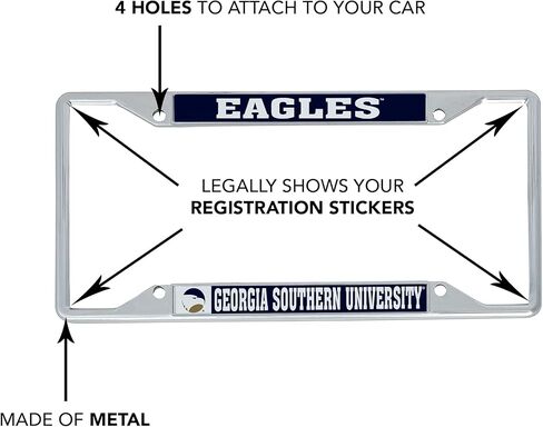 إكسسوارات السيارات من Desert Cactus Georgia Southern University GSU Eagles إطار لوحة ترخيص معدني وحامل بطاقات للجزء الأمامي أو الخلفي من السيارة (التميمة) in Saudi Arabia