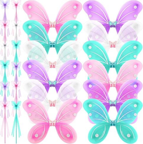 Zhanmai 12 Sets Fairy Butterfly Wings for Girls with Wands, Princess Wings Bulk for Toddler Children Birthday Christmas Halloween Costume Dress up Party Favors in Saudi Arabia