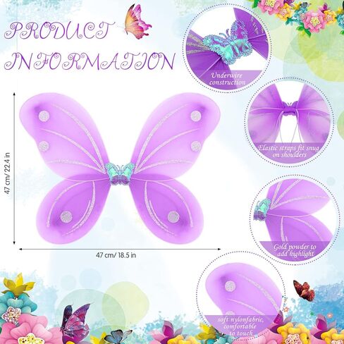Zhanmai 12 Sets Fairy Butterfly Wings for Girls with Wands, Princess Wings Bulk for Toddler Children Birthday Christmas Halloween Costume Dress up Party Favors in Saudi Arabia