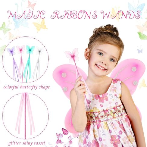Zhanmai 12 Sets Fairy Butterfly Wings for Girls with Wands, Princess Wings Bulk for Toddler Children Birthday Christmas Halloween Costume Dress up Party Favors in Saudi Arabia