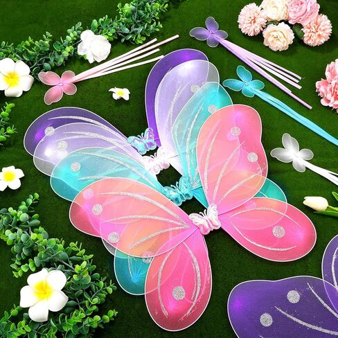 Zhanmai 12 Sets Fairy Butterfly Wings for Girls with Wands, Princess Wings Bulk for Toddler Children Birthday Christmas Halloween Costume Dress up Party Favors in Saudi Arabia