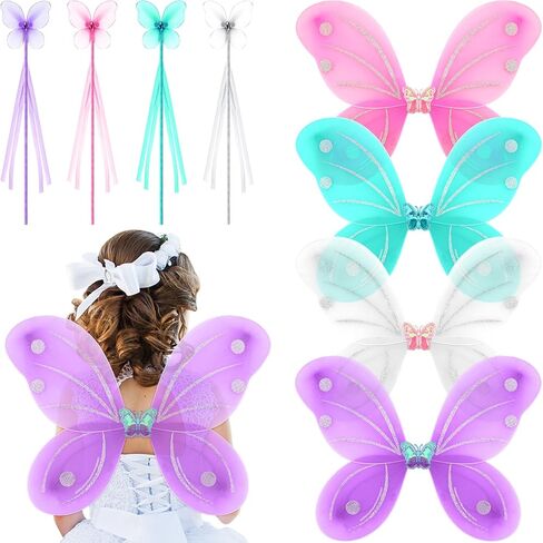 Zhanmai 12 Sets Fairy Butterfly Wings for Girls with Wands, Princess Wings Bulk for Toddler Children Birthday Christmas Halloween Costume Dress up Party Favors in Saudi Arabia