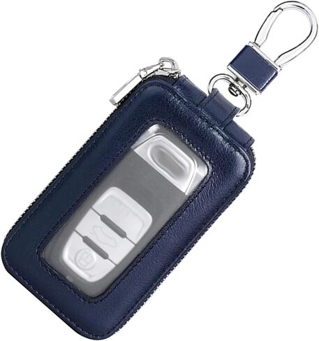 Universal Leather Key Fob Cover - Vintage Style Holder with Mirror and Zipper for Car Remotes in Saudi Arabia