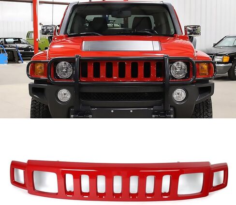 مجموعة شبكة أمامية سوداء غير لامعة متوافقة مع 2006-2010 Hummer H3 غطاء المصد العلوي للشواية غطاء شريط الوجه استبدال لـ 15834196، HU1200101 in Kuwait