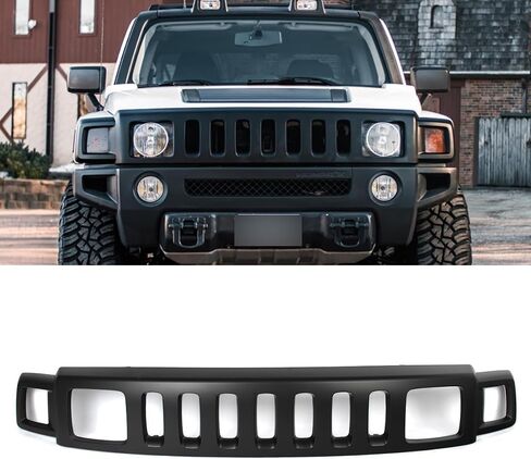 مجموعة شبكة أمامية سوداء غير لامعة متوافقة مع 2006-2010 Hummer H3 غطاء المصد العلوي للشواية غطاء شريط الوجه استبدال لـ 15834196، HU1200101 in Kuwait