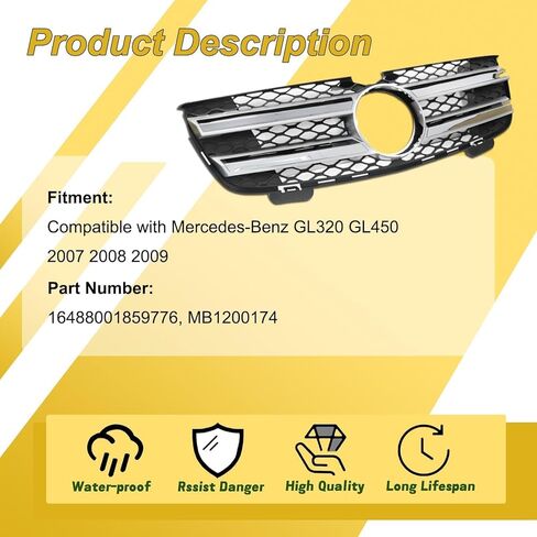 SecosAutoparts Radiator Bumper Grille Front Compatible with Mercedes-Benz GL320 GL450 2007 2008 2009 Replace# 16488001859776, MB1200174 in Saudi Arabia