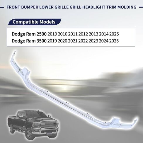 Front Bumper Lower Grille Grill Headlight Trim Molding Compatible with Dodge Ram 2500 3500 2019 2020 2021 2022 2023 2024 2025 [Not Fit Power Wagon & Rebel] (Chrome) in Saudi Arabia