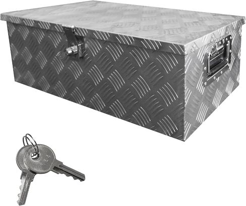 30 Inch Heavy Duty Aluminum Stripes Plated Tool Box Pick Up Truck Bed RV Trailer Toolbox Waterproof Square Storage Organizer with Side Handle, Lock and Keys -30"x 13"x 10" Silver in Saudi Arabia