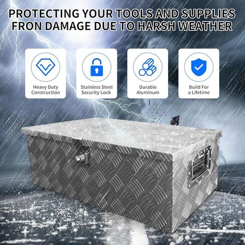 30 Inch Heavy Duty Aluminum Stripes Plated Tool Box Pick Up Truck Bed RV Trailer Toolbox Waterproof Square Storage Organizer with Side Handle, Lock and Keys -30"x 13"x 10" Silver in Saudi Arabia