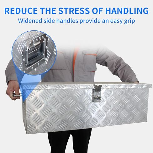 30 Inch Heavy Duty Aluminum Stripes Plated Tool Box Pick Up Truck Bed RV Trailer Toolbox Waterproof Square Storage Organizer with Side Handle, Lock and Keys -30"x 13"x 10" Silver in Saudi Arabia