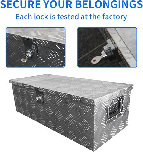 30 Inch Heavy Duty Aluminum Stripes Plated Tool Box Pick Up Truck Bed RV Trailer Toolbox Waterproof Square Storage Organizer with Side Handle, Lock and Keys -30"x 13"x 10" Silver in Saudi Arabia