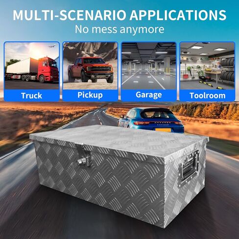 30 Inch Heavy Duty Aluminum Stripes Plated Tool Box Pick Up Truck Bed RV Trailer Toolbox Waterproof Square Storage Organizer with Side Handle, Lock and Keys -30"x 13"x 10" Silver in Saudi Arabia