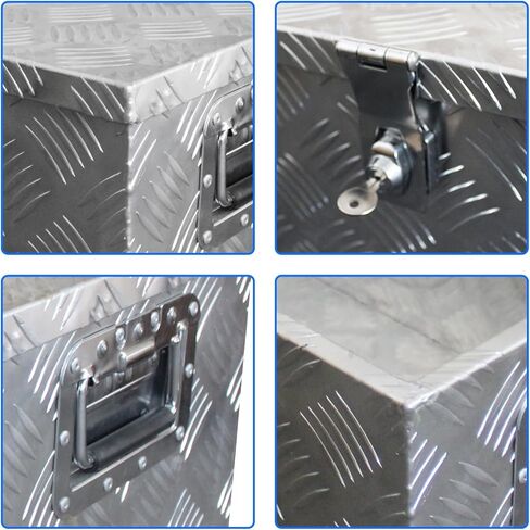 30 Inch Heavy Duty Aluminum Stripes Plated Tool Box Pick Up Truck Bed RV Trailer Toolbox Waterproof Square Storage Organizer with Side Handle, Lock and Keys -30"x 13"x 10" Silver in Saudi Arabia