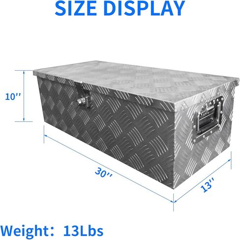 30 Inch Heavy Duty Aluminum Stripes Plated Tool Box Pick Up Truck Bed RV Trailer Toolbox Waterproof Square Storage Organizer with Side Handle, Lock and Keys -30"x 13"x 10" Silver in Saudi Arabia