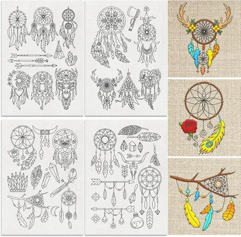 46 قطعة مثبتات خياطة يدوية قابلة للذوبان في الماء من Dreamcatcher، مثبت نمط تطريز ريش Dreamcatcher مقاس 8.3×11.7 بوصة، 4 أوراق عصا Dreamcatcher وملصق ورقي مطرز بالغرز in Saudi Arabia