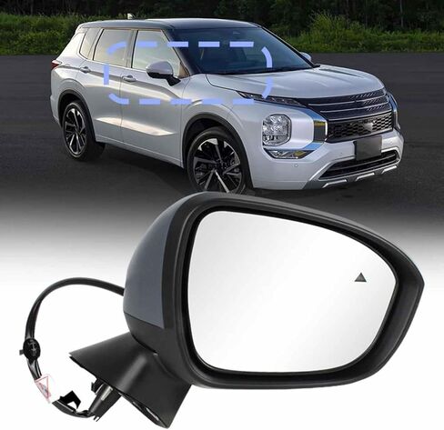 مرآة باب جانبية للسائق الأيسر تناسب 2022 2023 2024 Mitsubishi Outlander /2023 2024 PHEV، 9+1 دبابيس ضبط الطاقة قابلة للطي، مع نقطة عمياء، حرارة، إشارة انعطاف، كاميرا 360 درجة، برايمر، 7632F109 in Kuwait