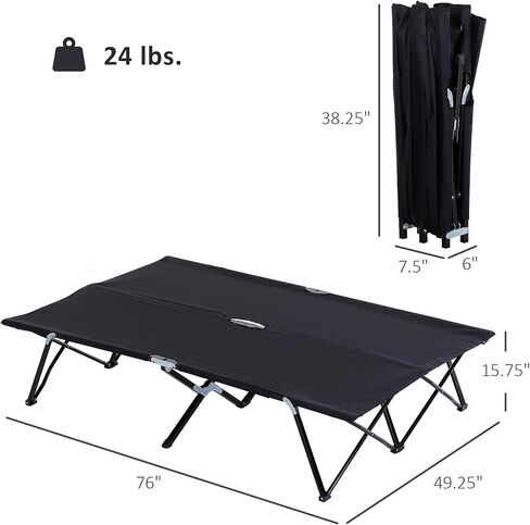Outsunny 2 Person Folding Camping Cot for Adults, 50" Extra Wide Outdoor Portable Sleeping Cot with Carry Bag, Elevated Camping Bed, Beach Hiking, Black in Kuwait