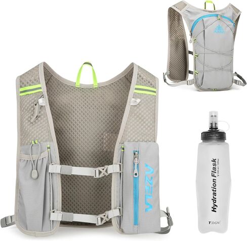 Azarxis Ultralight Running Vest Pack Reflective Breathable Hydration Backpack with Water Bottles for Men Women Hiking Camping Marathon Cycling Race (Fluorescent Green with 2 Pack 250ml Water Bottles) in Kuwait