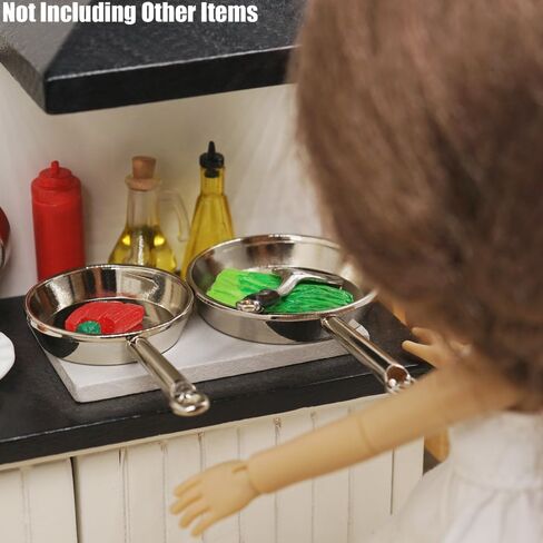 Odoria Dollhouse Frying Pan Miniature: 1/12 Scale Skillet Cookware for Kitchen Restaurant - Mini Kitchenware Cooking Utensils Metal Black 3Pcs in Saudi Arabia