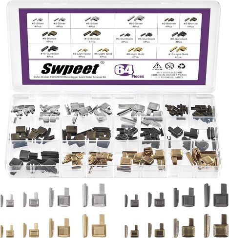 Swpeet 240Pcs 4 Sizes #3#5#8#10 Multicoloured Zipper Slider Retainers Assortment Kit, U Shape Top Stoppers Top Stop U-Clip Replacement Zipper Latch Slider Accessories for Clothing Handbags in Saudi Arabia