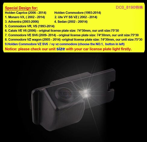 HD Auto 170° License Plate Light Rear View Reversing Backup Camera Parking Aids System Compatible with Holden Caprice/Commodore/Monaro VX/Ute VY SS/Adventra/Sedan/VR, VS/Calais VE V6 SV6/VZ Wagon in Saudi Arabia