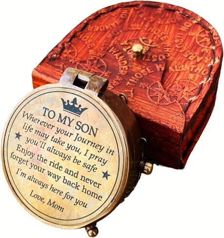 Antique Chain Compass for Hiking Nautical Brass Pocket with Engraved On Leather Case (Be Strong) in Saudi Arabia