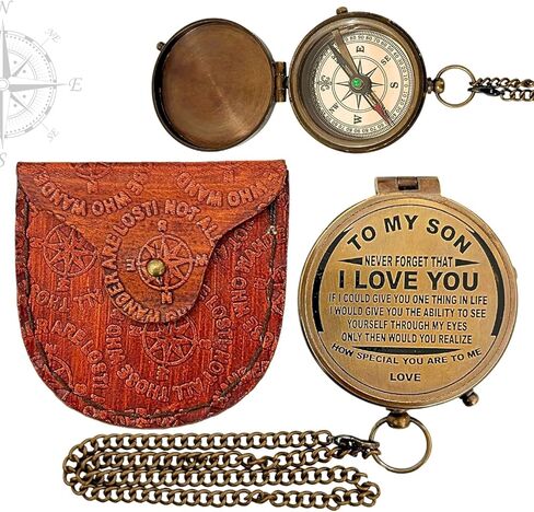 Antique Chain Compass for Hiking Nautical Brass Pocket with Engraved On Leather Case (Be Strong) in Saudi Arabia