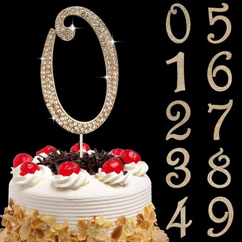 Large Number 0 Cake Topper Gold Rhinestone Number Cake Toppers Happy Birthday Cake Topper, Anniversary Cake Toppers, 10 16 18 21 30 40 50 60 70 80 90 Birthday Anniversary Cake Decorations (0, Glod) in Saudi Arabia