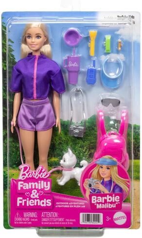 Barbie “Malibu" Outdoor Adventures Fashion Doll Wearing Adventure Outfit, with 10+ Camping-Themed Accessories Including Pet Puppy in Saudi Arabia