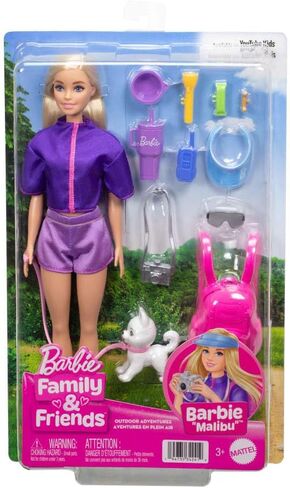 Barbie “Malibu" Outdoor Adventures Fashion Doll Wearing Adventure Outfit, with 10+ Camping-Themed Accessories Including Pet Puppy in Saudi Arabia