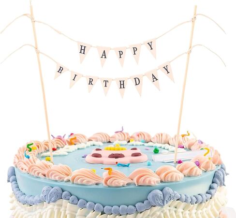 Happy Birthday Banner Cake Topper Set - Reusable for Party Supplies Banner Topper with Flower Custom Happy Birthday Sign for Cake with Floral Decoration in Saudi Arabia