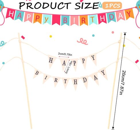 Happy Birthday Banner Cake Topper Set - Reusable for Party Supplies Banner Topper with Flower Custom Happy Birthday Sign for Cake with Floral Decoration in Saudi Arabia