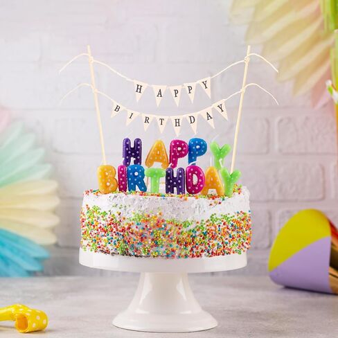 Happy Birthday Banner Cake Topper Set - Reusable for Party Supplies Banner Topper with Flower Custom Happy Birthday Sign for Cake with Floral Decoration in Saudi Arabia