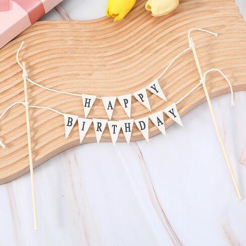 Happy Birthday Banner Cake Topper Set - Reusable for Party Supplies Banner Topper with Flower Custom Happy Birthday Sign for Cake with Floral Decoration in Saudi Arabia