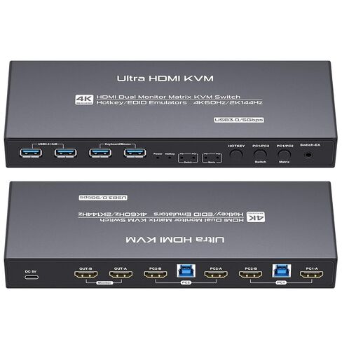 HDMI KVM Switch 2 Port Box، 1 شاشة 2 جهاز كمبيوتر edid Emulator، USB 3.0، 4k 60hz KVM Switch for 2 Computers Share Keyboard Mouse Printer وOne HD Monitor، يدعم نسخة EDID، 2K144. in Kuwait