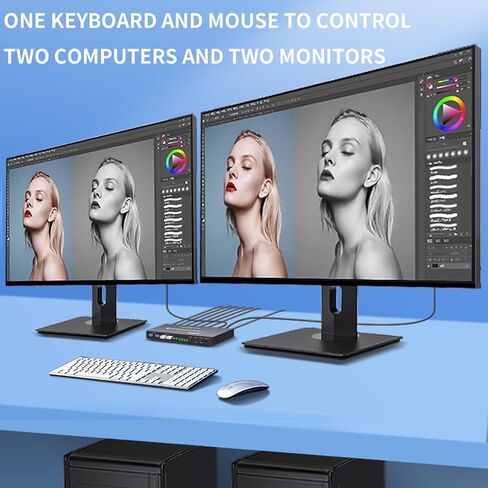 HDMI KVM Switch 2 Port Box، 1 شاشة 2 جهاز كمبيوتر edid Emulator، USB 3.0، 4k 60hz KVM Switch for 2 Computers Share Keyboard Mouse Printer وOne HD Monitor، يدعم نسخة EDID، 2K144. in Kuwait