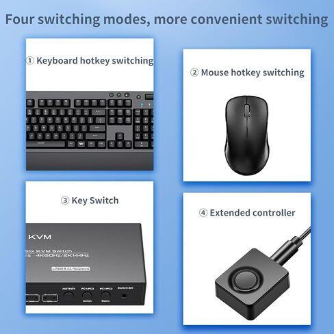 HDMI KVM Switch 2 Port Box، 1 شاشة 2 جهاز كمبيوتر edid Emulator، USB 3.0، 4k 60hz KVM Switch for 2 Computers Share Keyboard Mouse Printer وOne HD Monitor، يدعم نسخة EDID، 2K144. in Kuwait