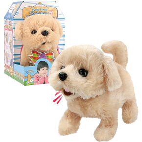 Liberty Imports Plush Golden Retriever Toy Puppy Electronic Interactive Pet Dog - Walking, Barking, Tail Wagging, Stretching Companion Animal for Kids
