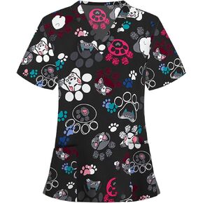 Scrub Uniforms Women Cute Cartoon Print Holiday Medical Tops Shirt Nurse Workwear