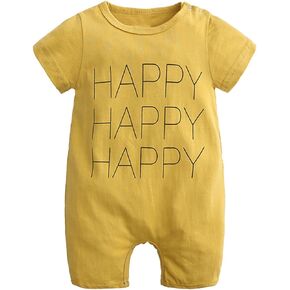 AYIYO Baby Infant Short Sleeves Happy Printed Bodysuit Rompers Shortalls Outfit