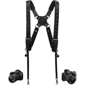 Camera Harness for 2 Cameras Small Size,Dual Shoulder Leather Camera Strap,Double Leather Camera Harness for DSLR/SLR