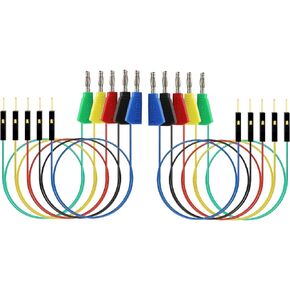Testeronics 10 PCS Stackable Banana Plug to Jumper Wire | Binding Post to Solderless Breadboard Jumper Wire | 22 AWG Copper Core Soft Silicone Flexible Wire Test Leads for Electrical Testing