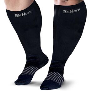 BLU HORN Compression Socks 20-30 mmHg for Women & Men - Knee High Stockings (6X-Large, Black)