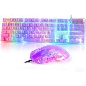 CHONCHOW RGB Wired Gaming Keyboad and Mouse Combo,Full Size Rainbow LED Light Up Backlit Color Gamer Keyboard and Mouse Set for Computer Windows PC PS4 Xbox Laptop