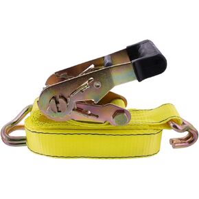 United Pacific 90802 Heavy-Duty Ratchet Tie Down Strap, 3in Wide Strap by 27ft Long, Zinc Plated Double J-Hooks, Load Limit: 5,000lbs – 3" x 27' Strap