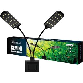 Senzeal X7 Gemini Double Head Aquarium Light Fish Tank Light US 15W 32 LED Aquarium Planted Clip Lamp 1600LM for 8-15 Inch Fish Tank White LED Lighting