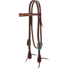 Weaver Leather ProTack Headstall with Designer Hardware, Slim Browband, Turquoise Flower