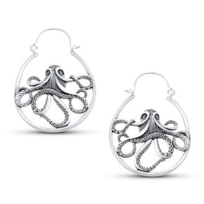 Inner Plane Octopus Drop Earrings - Drop Hoop Earrings For Women - Silver (Silver) (Gold)