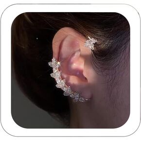YRlilicc 2PCS Glitter Crystal Wheat Ear Cuffs Earrings Vintage Leaf Cartilage Ear Wrap Fairy Non-Pierced Fake Earrings Prom Party Accessories for Women Girls