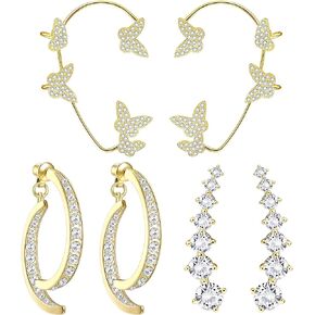 ZELORES Gold Cuff Earrings For Women Over Ear Butterfly Earrings Cross Curved Earrings CZ Ear Climber Earrings Ear Cuff Ear Wrap Earrings